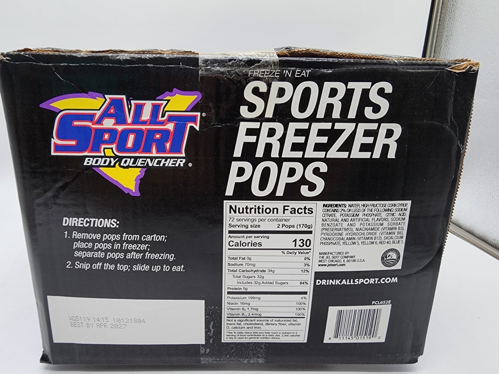 All Sport Freeze Pops 144 Ct 3oz Variety Electrolyte Freezer Pops Bulk