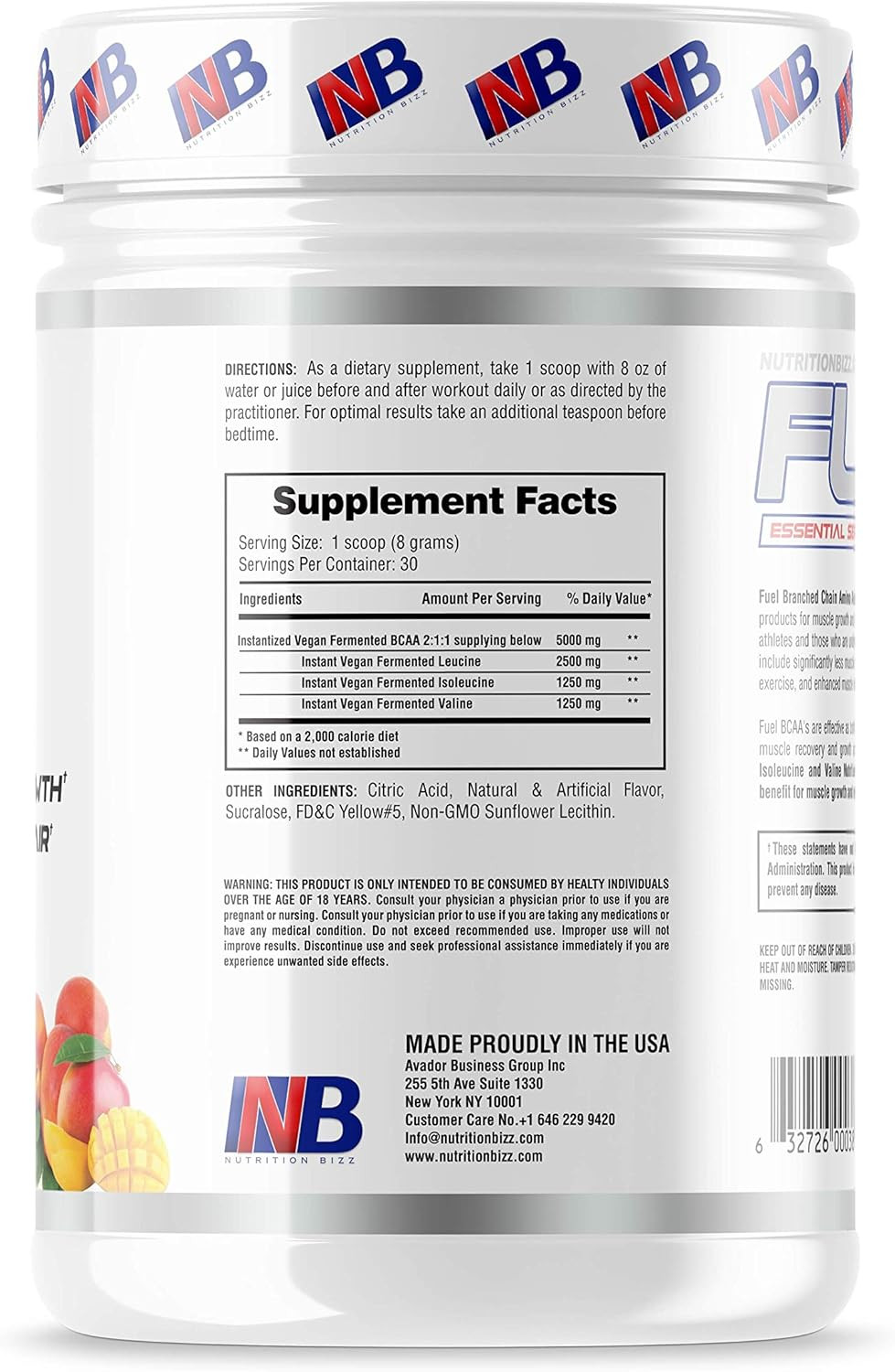 BCAA Powder, 5 Grams of Bcaas Amino Acids, Post Workout Recovery Drink for Muscl