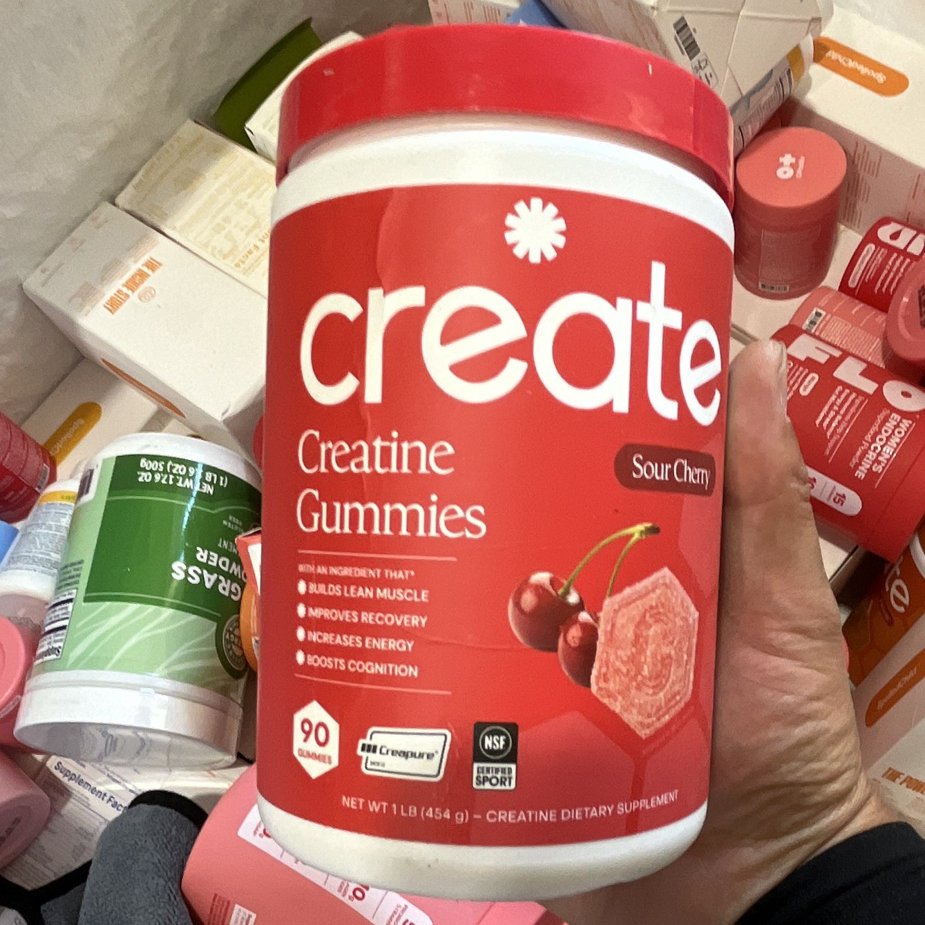 create Creatine Gummies Sour Cherry 90 ct 5g NSF Certified Sport 1 lb
