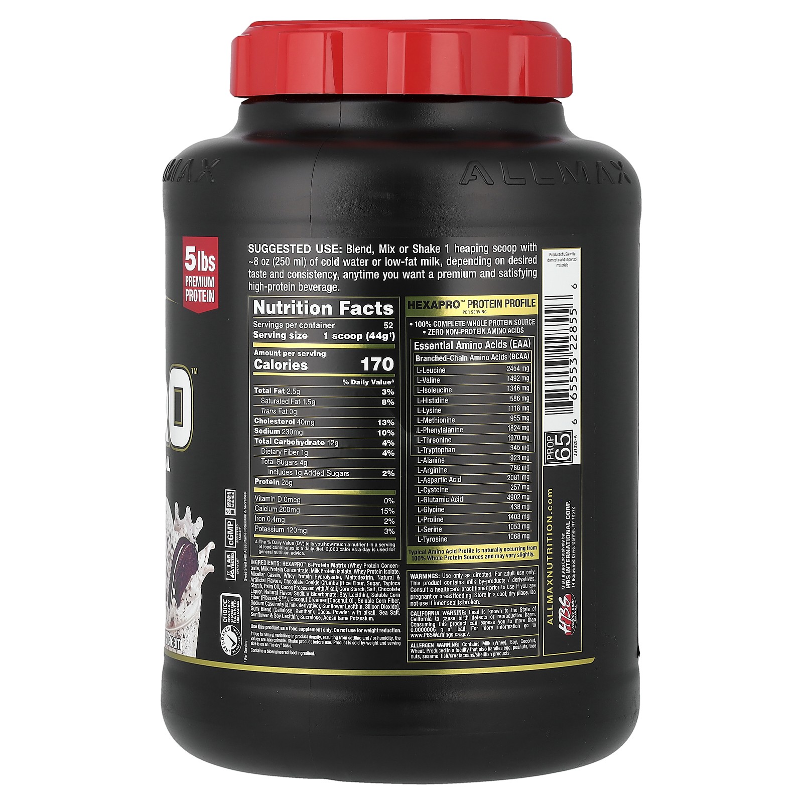 Hexapro, High-Protein Lean Meal, Cookies & Cream, 5 lbs (2.27 kg)