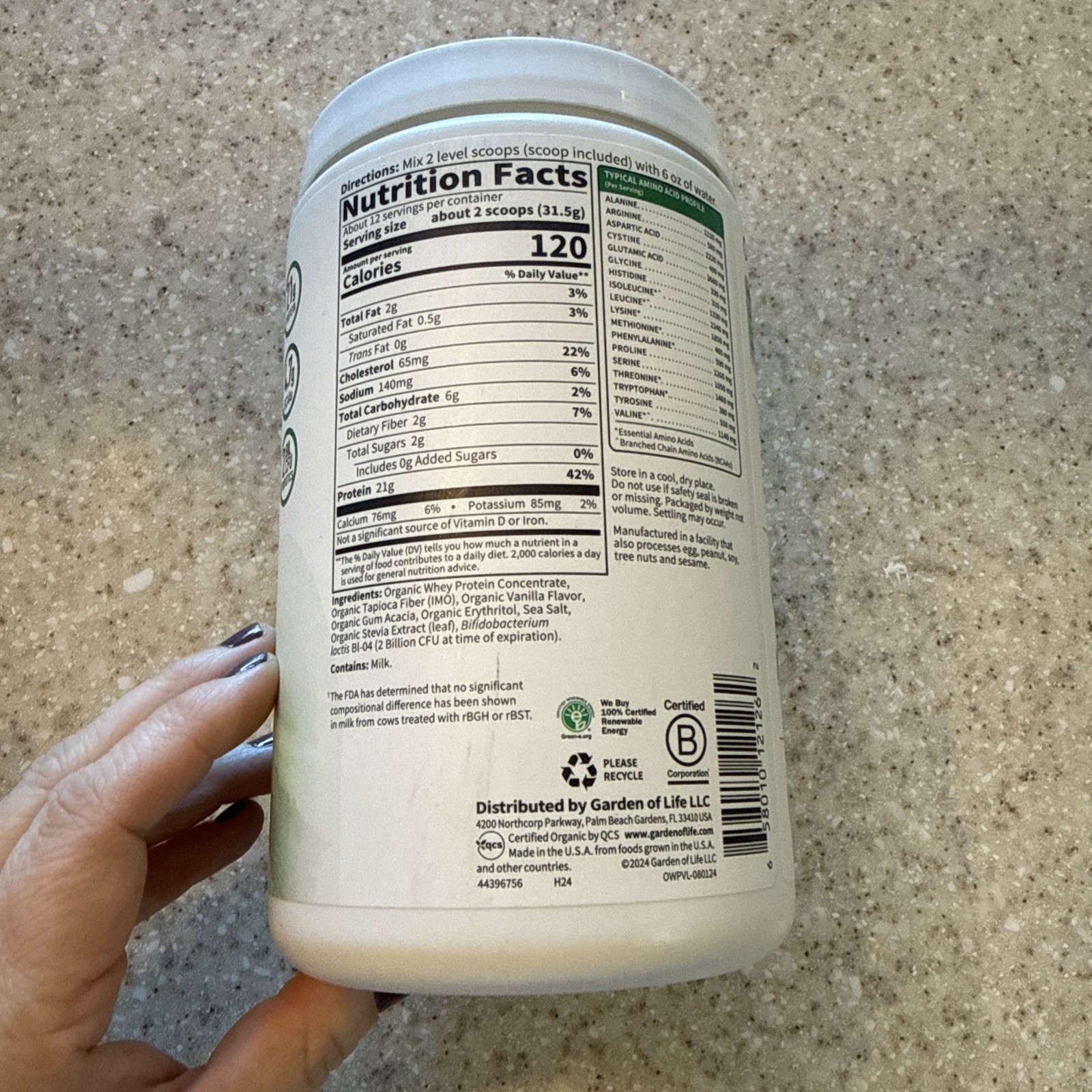 2 X Garden of Life Organic Whey Protein, Grass-Fed, Vanilla, 13.33 oz (378 g)