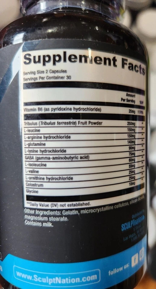 Sculpt Nation L Arginine, Tribulus Terrestris, Amino Acids for Energy 60Capsulse