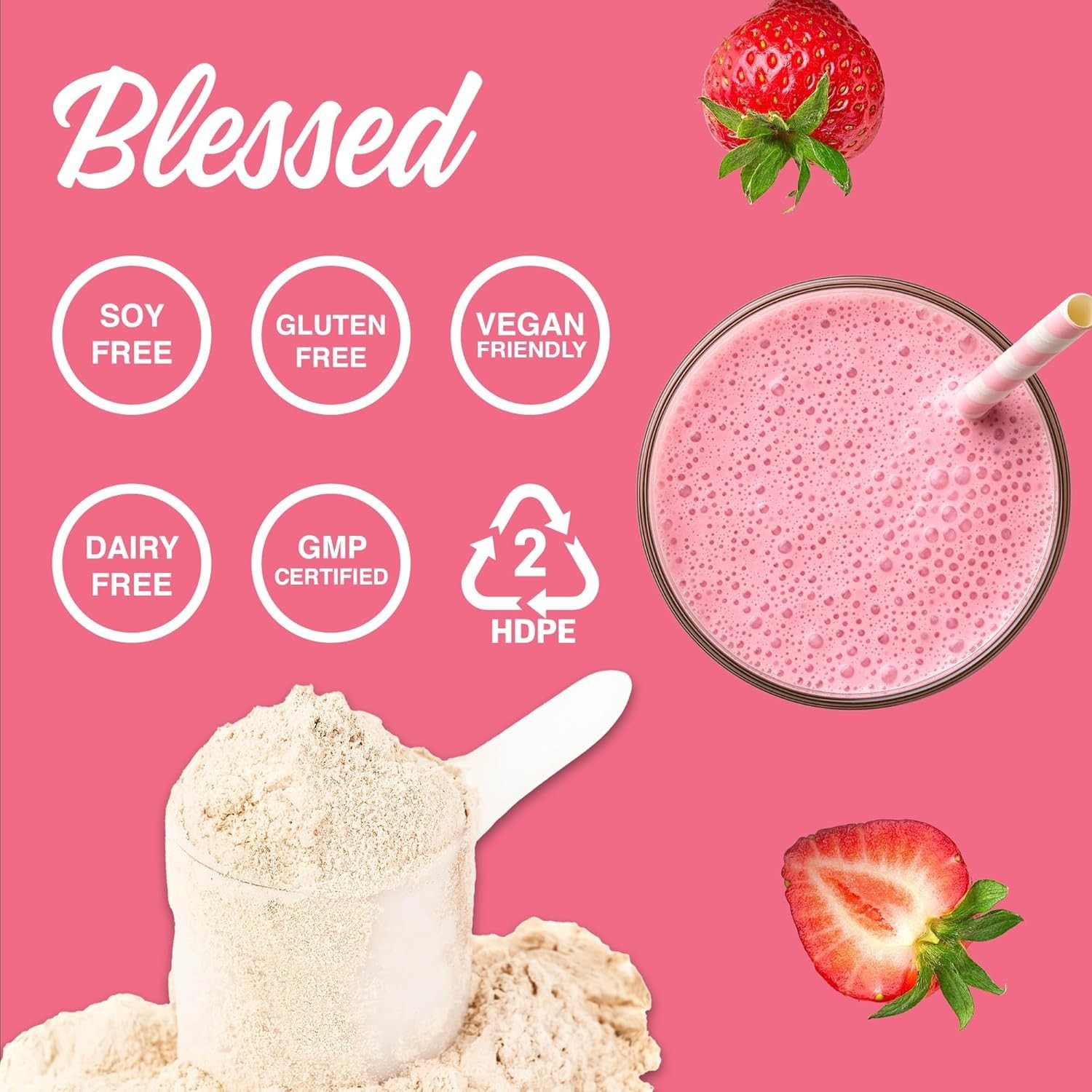 EHPLabs Blessed Plant Protein 3.44lb 45 Serving Strawberry Mylk French label
