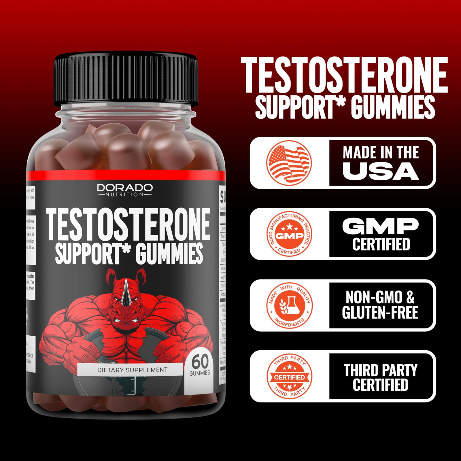 Testosterone Gummies for Men (60 Count) 60 Count (Pack of 1)