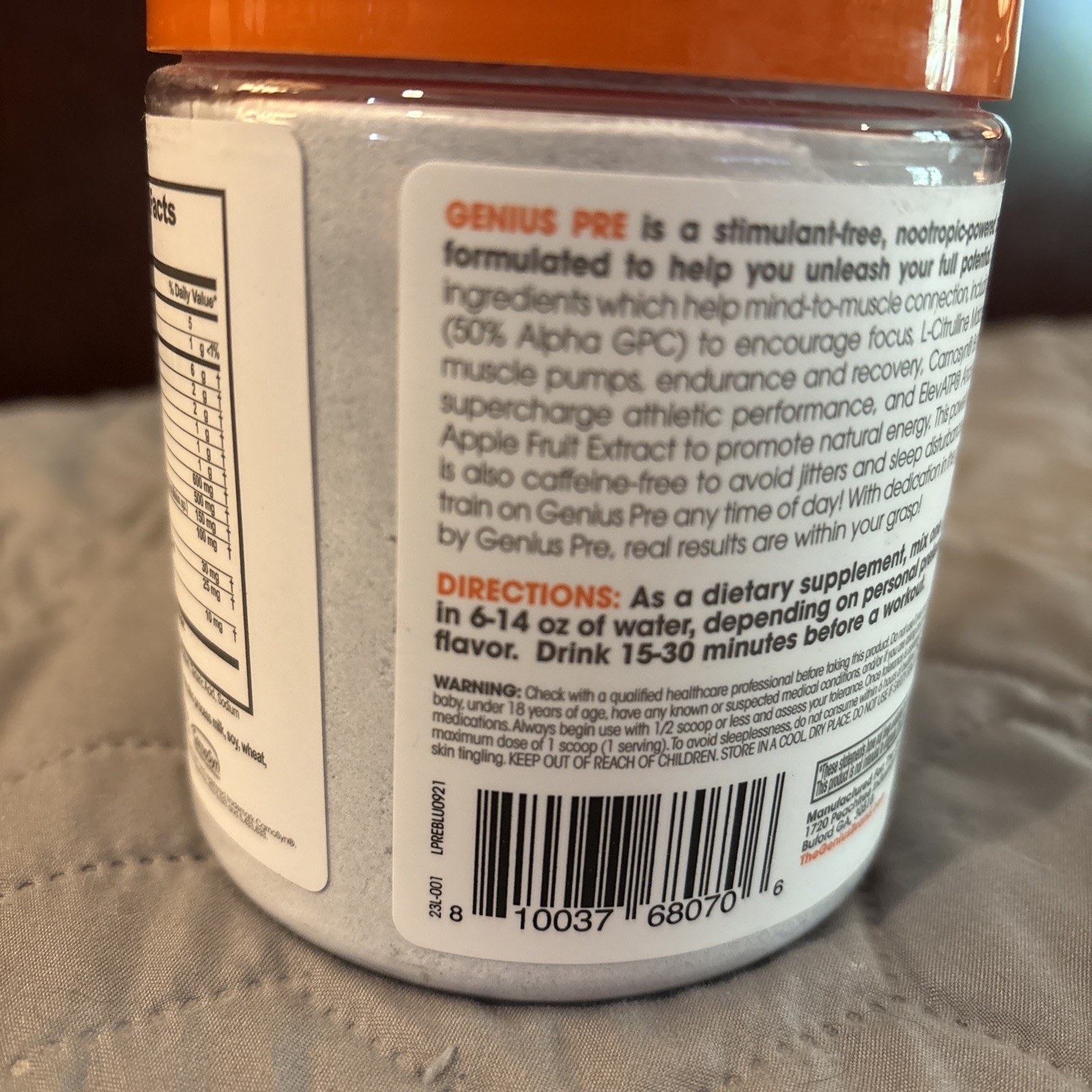 Genius Pre, Stimulant-Free Pre Workout Powerhouse 11.35 oz Blue Raspberry 12/26