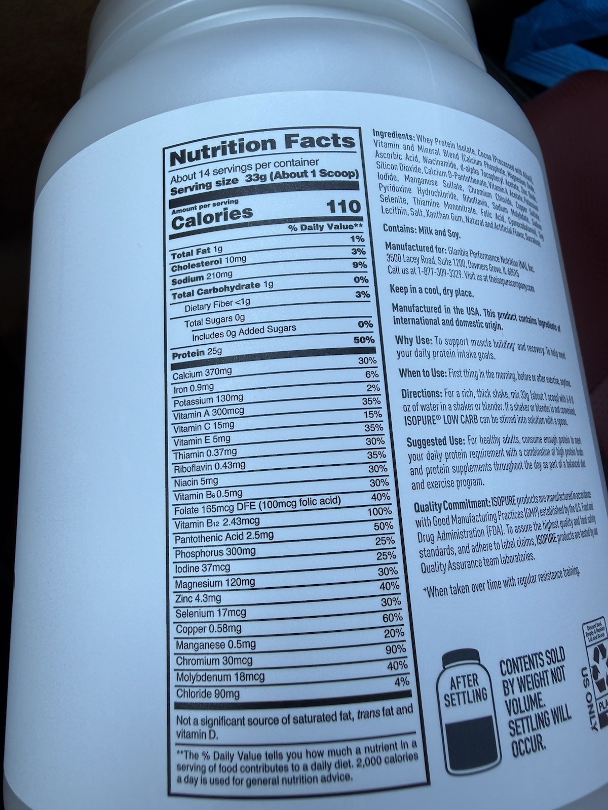 Isopure Low Carb 100% Whey Protein Isolate Chocolate Protein Powder, 25g, 14 Ser