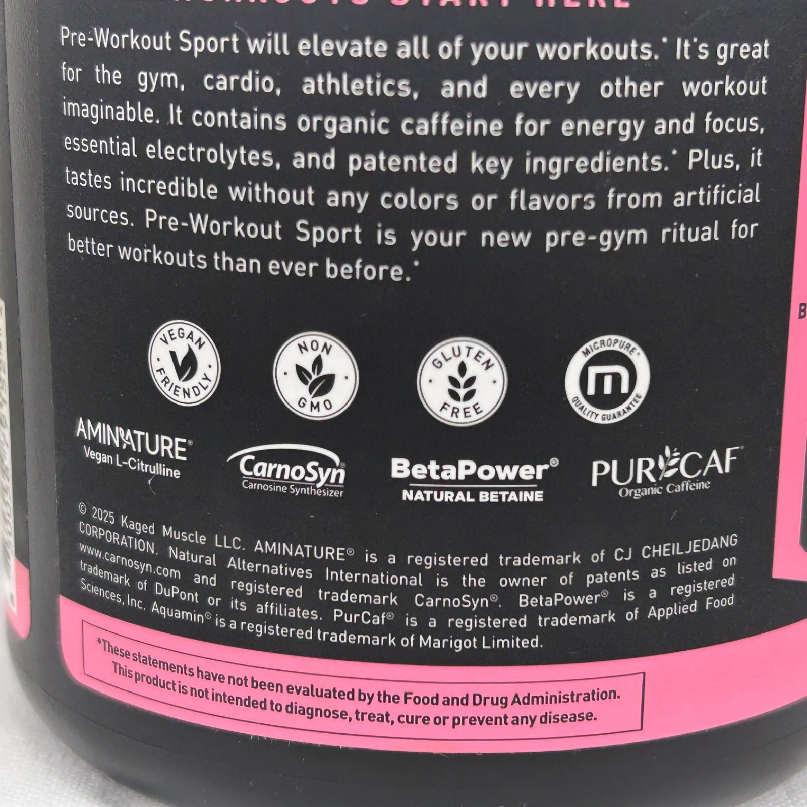 Kaged Pre Workout Sport Pink Lemonade 20 servings/ 9.31oz(264 g).