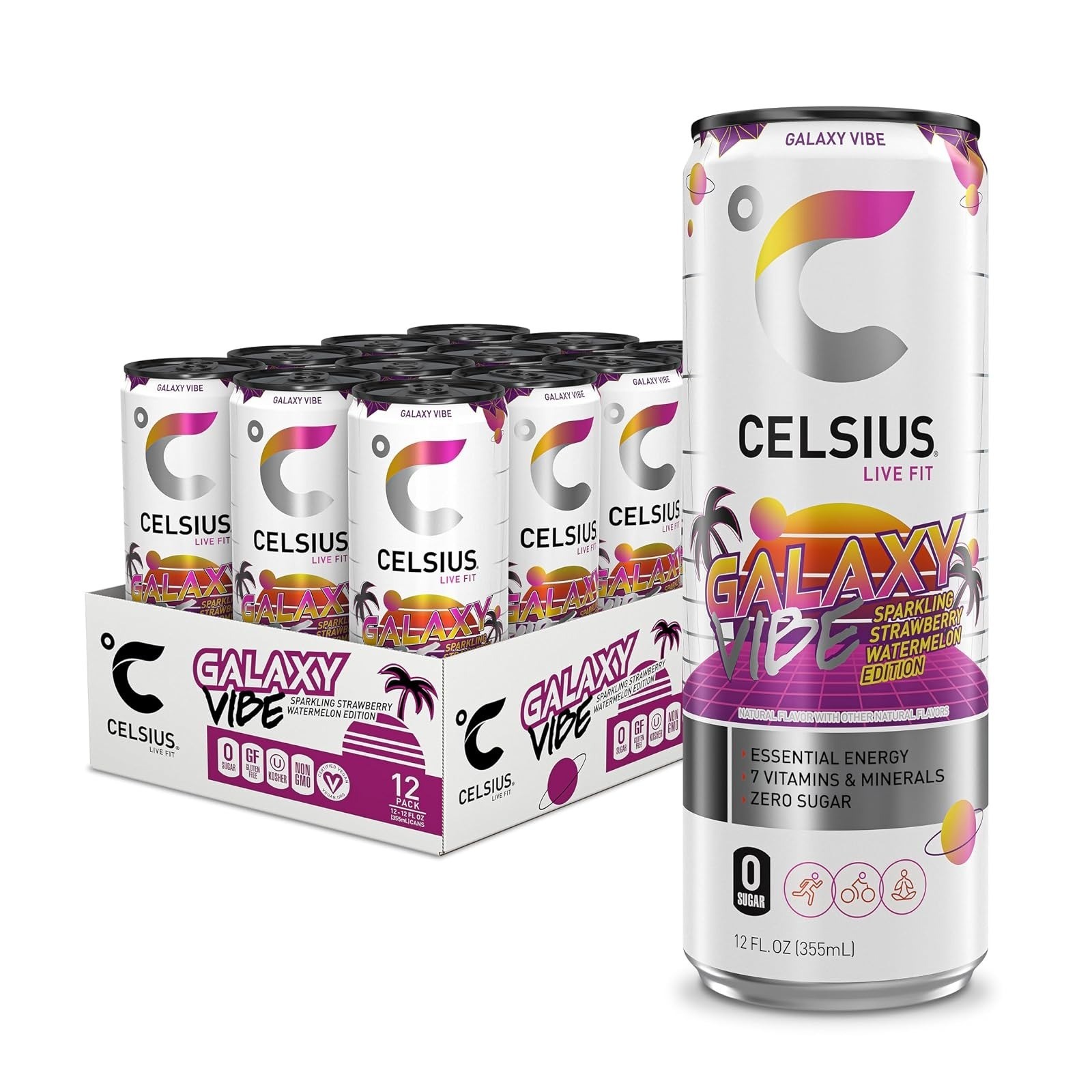 CELSIUS Peach Vibe Sparkling Energy Drink, Sugar Free, 12 Fl Oz (Pack of 12)