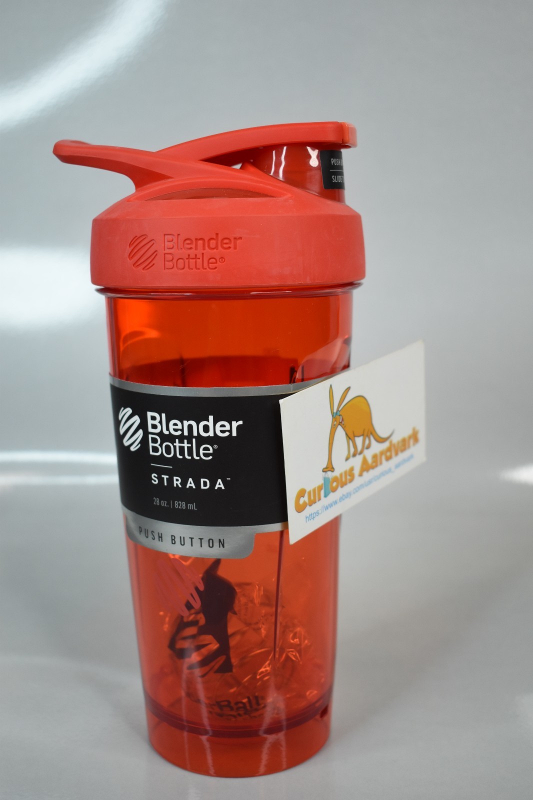 Blender Bottle 28 oz. Strada Red Shaker Bottle w/ Loop Top, Push Button NEW