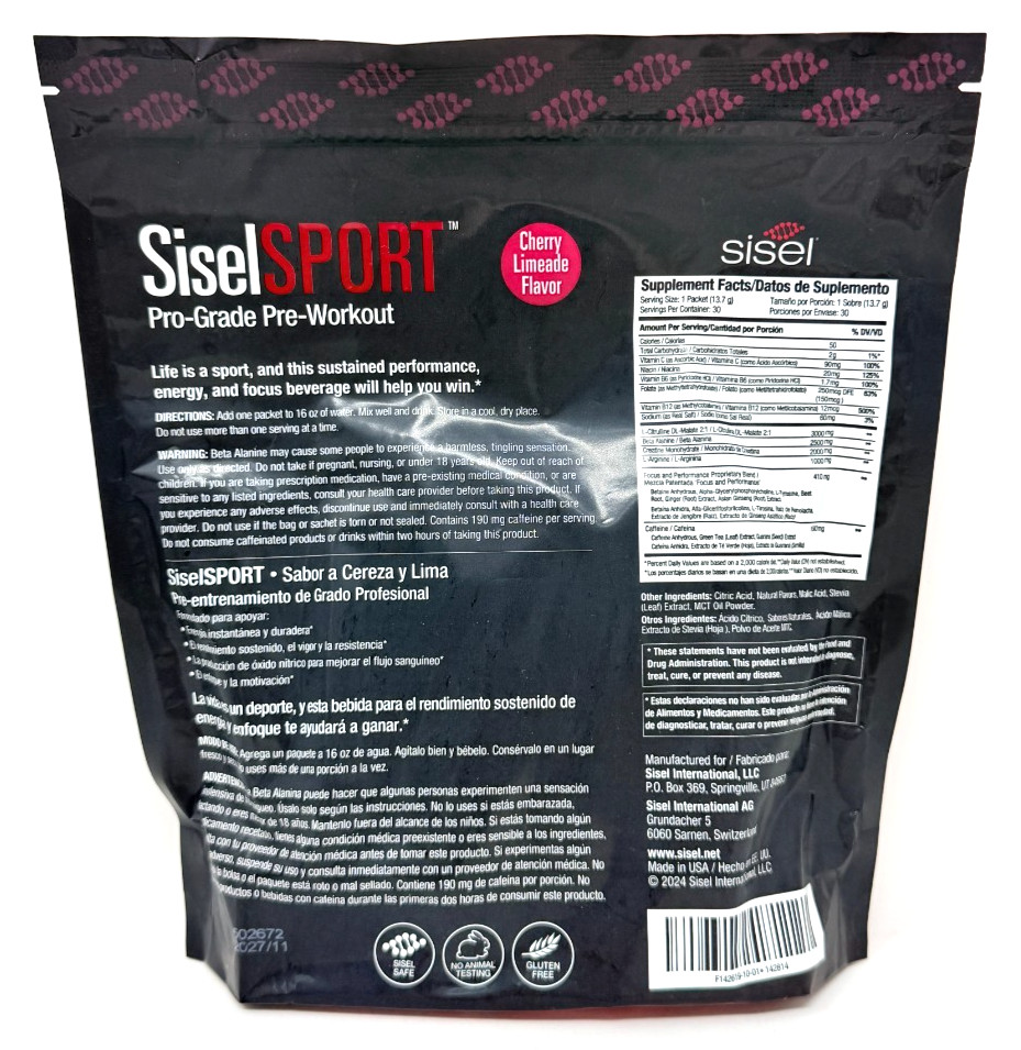 Sisel Sport Pre-Workout – Cherry Limeade – 30 Packets – EXP 11/27 New/Sealed
