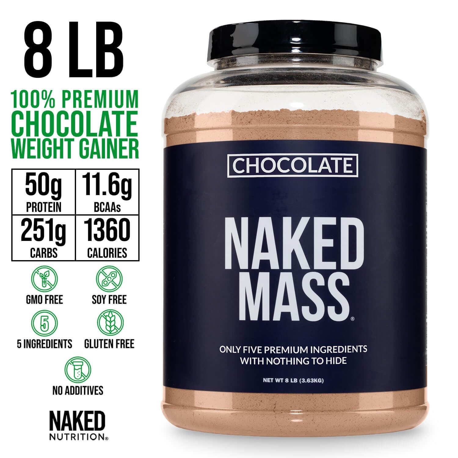 NAKED Chocolate Mass Gainer – All Natural Weight 8 Pound (Pack of 1)