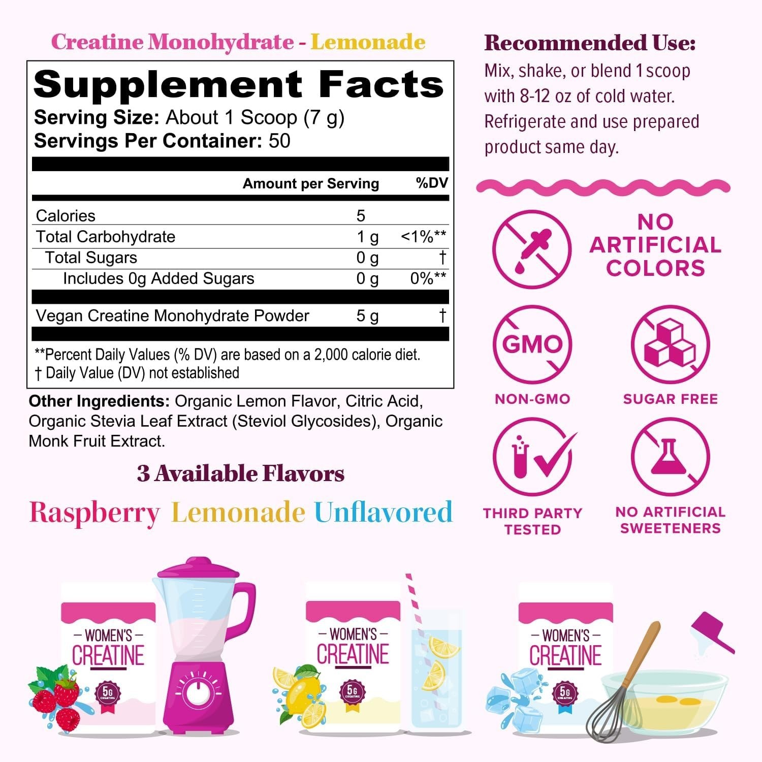 Micronized Creatine Monohydrate Supplement Muscle Growth Support Lemonade Flavor
