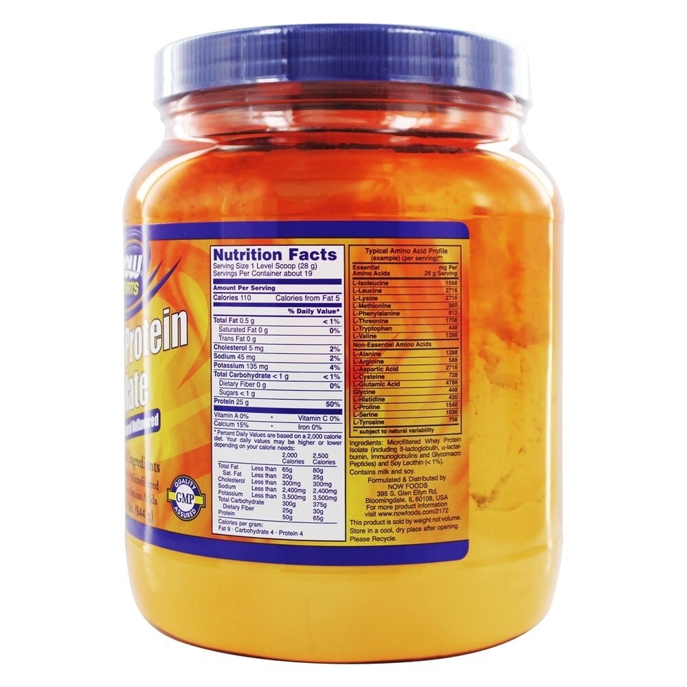NOW Foods Whey Protein Isolate 100% Pure Natural Unflavored, 1.2 lbs.