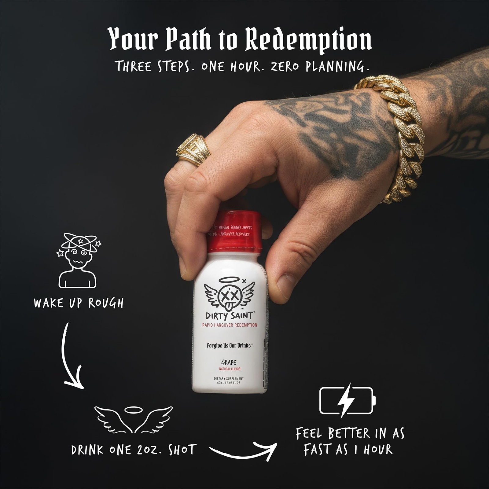 DIRTY SAINT Rapid Hangover Recovery Shot – Morning After Formula – B12 + NAC + E