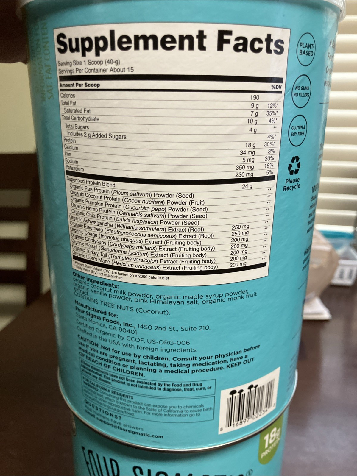 2 cans of Four Sigmatic Organic Vegan Protein Powder 07/2026