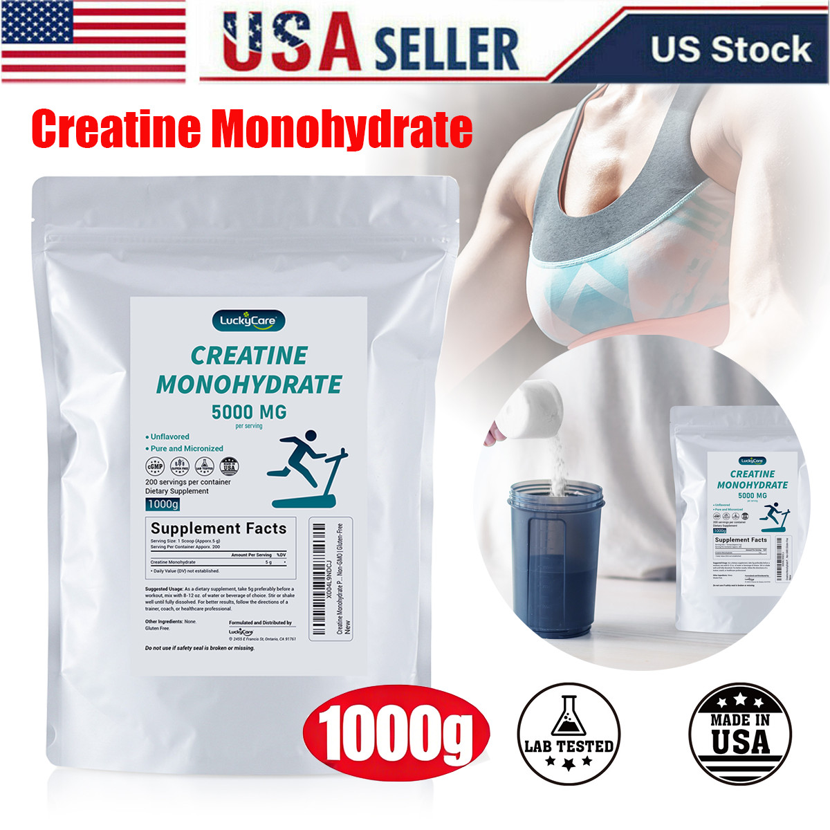 Micronized Creatine Monohydrate 1000g 200 Servings USA Made for Gym Performance