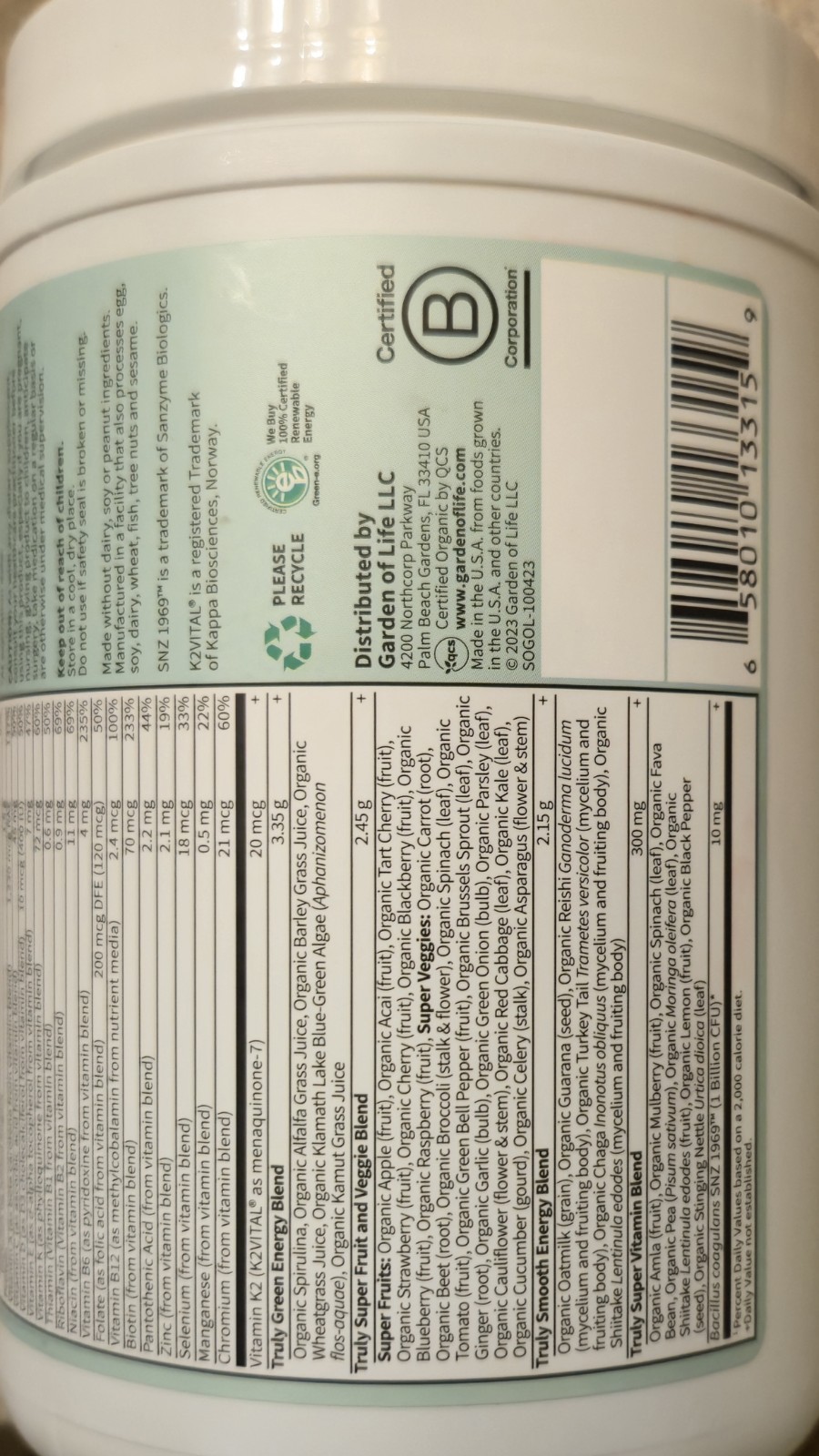 Garden Of Life SPORT ORGANIC GREENS Powder 9 oz (30 Serv) Original Fla BY 05/26