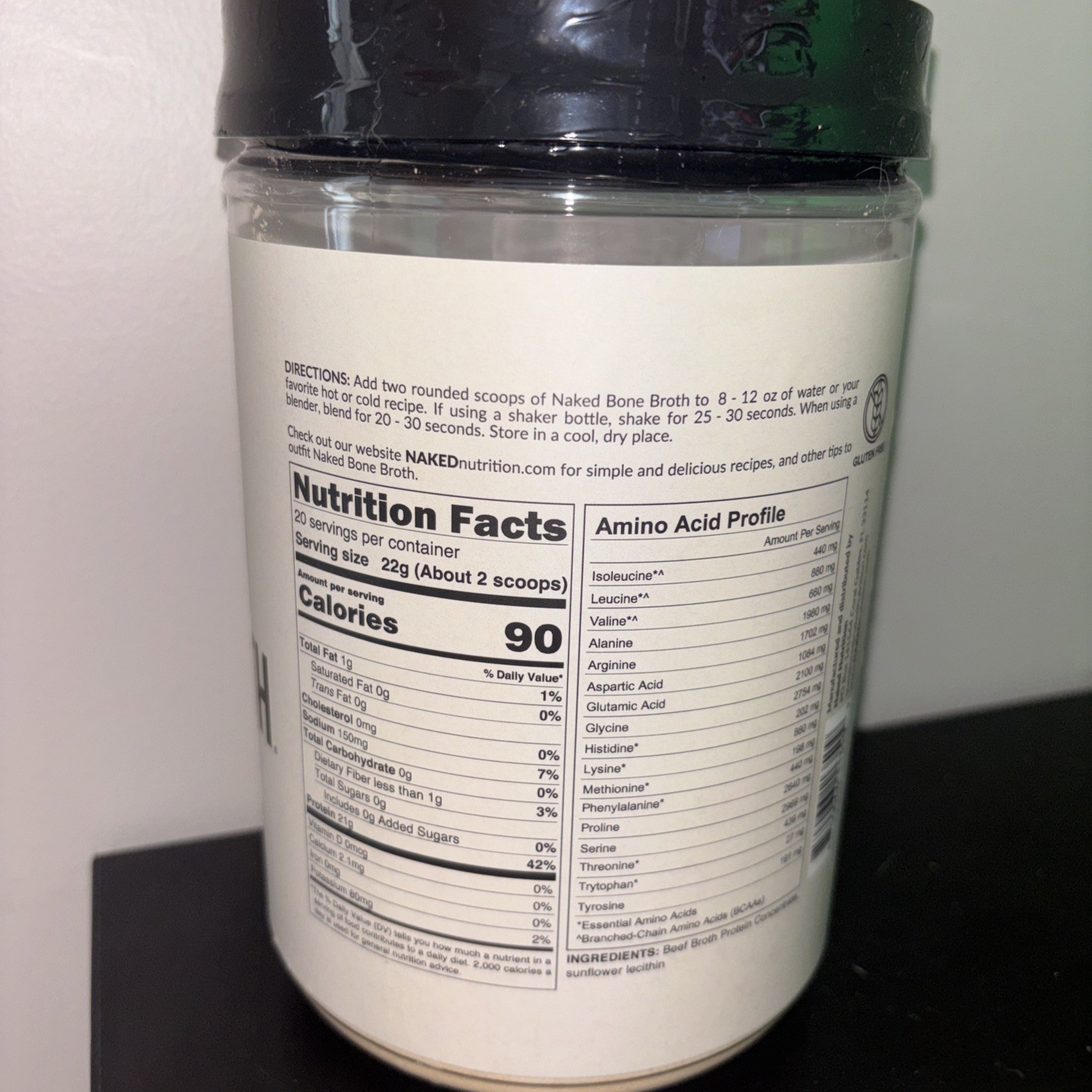 Naked Bone Broth Protein Powder Gluten-Free 1lb (440g) Exp 09/2027