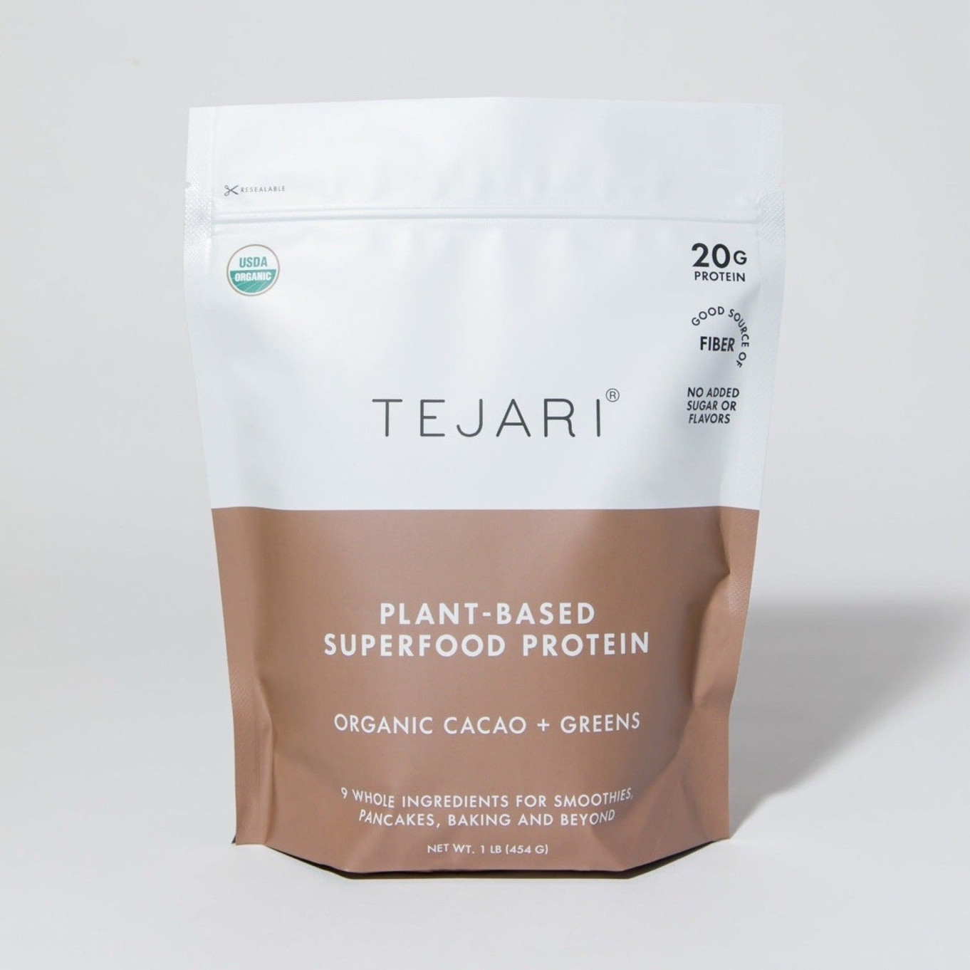Tejari Plant-Based Superfood Protein Powder Organic Cacao+Greens 1 lb, Exp 2027