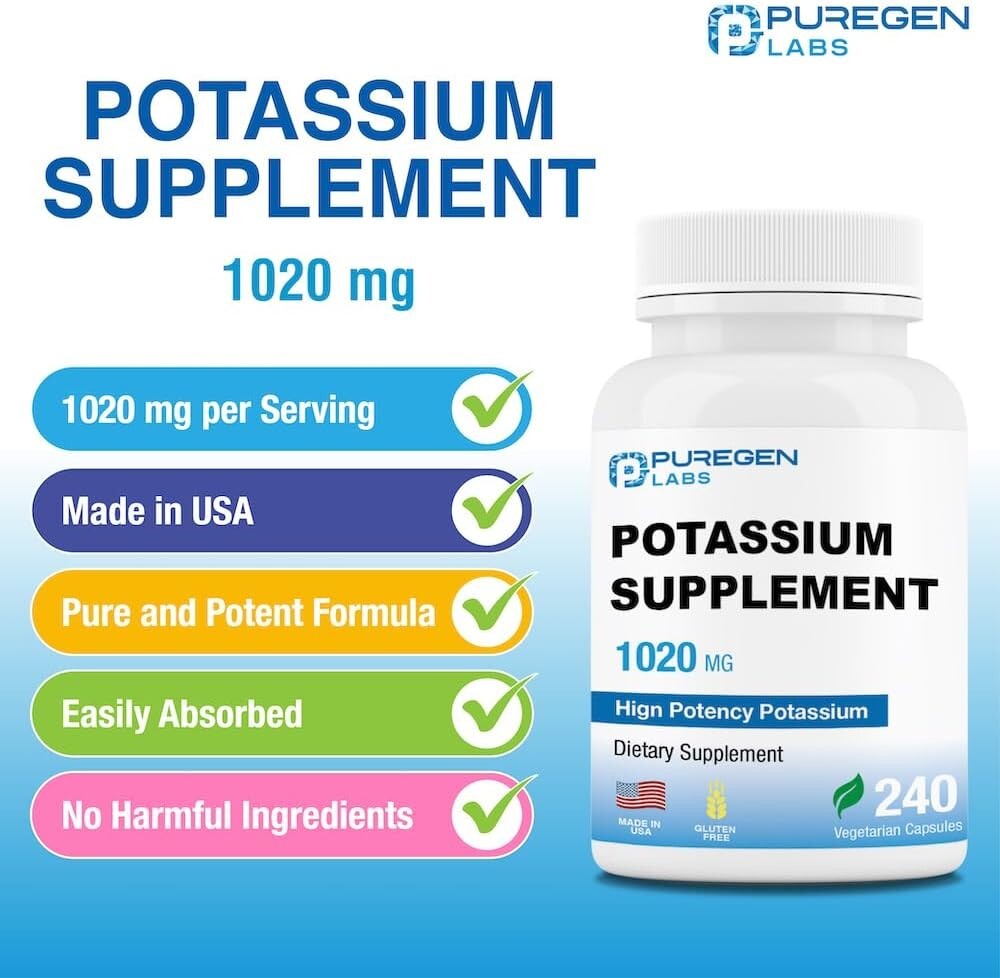 Puregen Labs Potassium Bicarbonate Supplement 1020 mg, 240 Vegetarian Caps