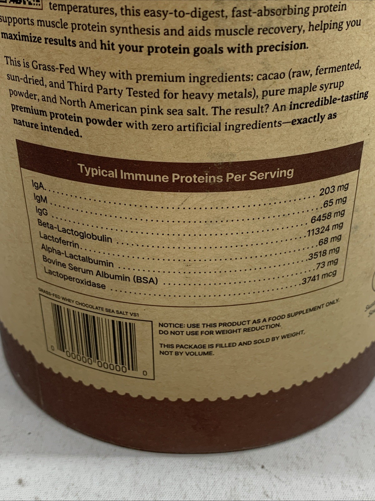 HEART & SOIL 100% Grass Fed Whey Chocolate Sea Salt Protein Powder Workout Recov