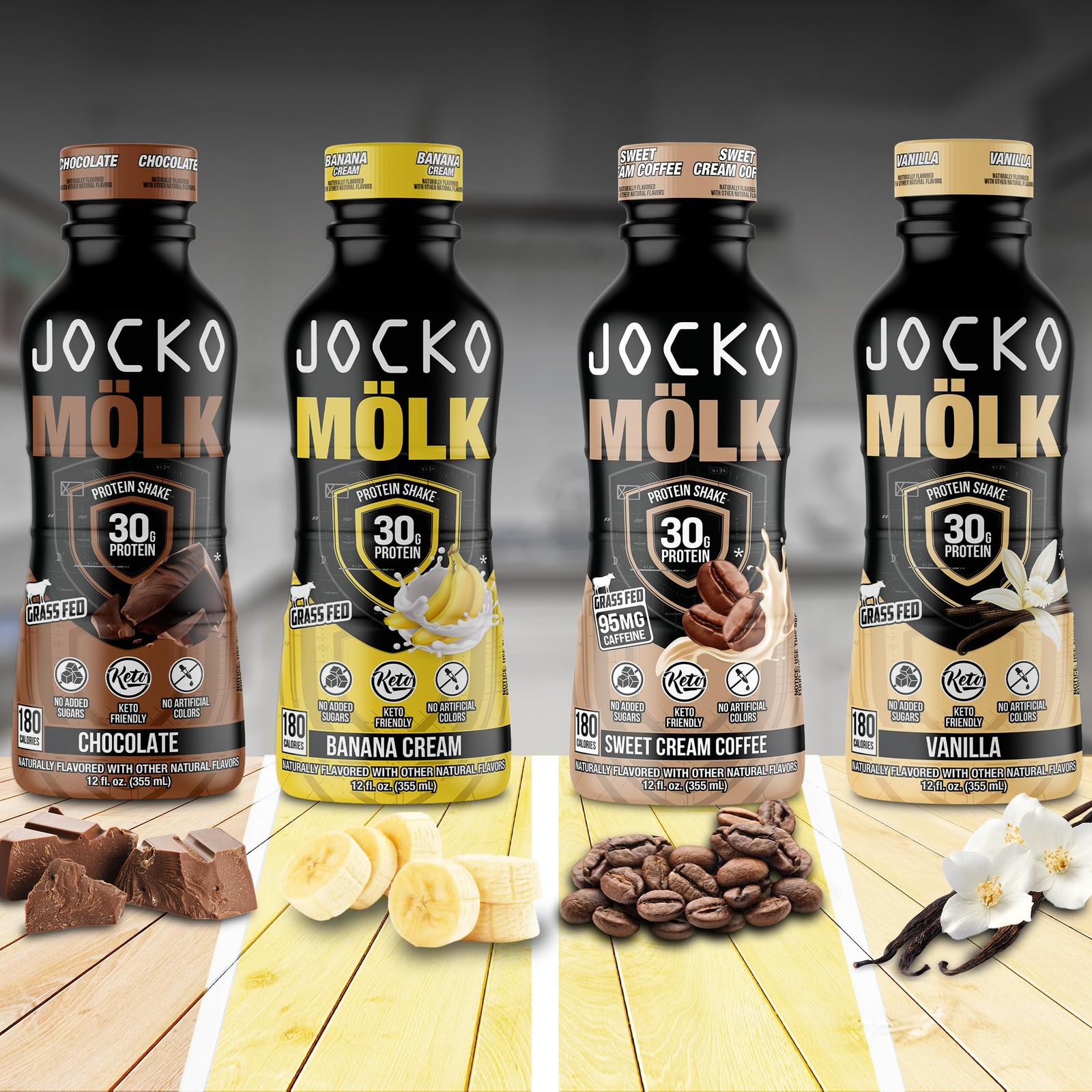 Jocko Mölk 30g Grass Fed Protein Shakes – No Added 12 Fl Oz (Pack of 12)