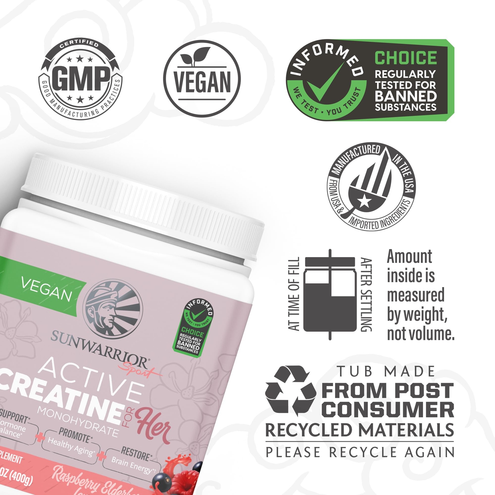 Sunwarrior Creatine for Women Monohydrate Powder Micronized Pre Workout Recov…