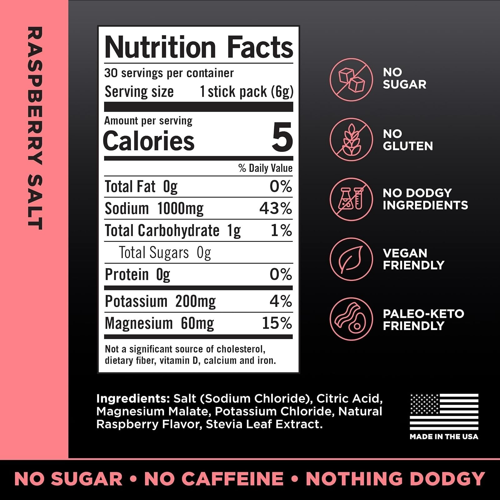 LMNT Zero Sugar Electrolytes Drink Mix – Raspberry Salt | 30 Count