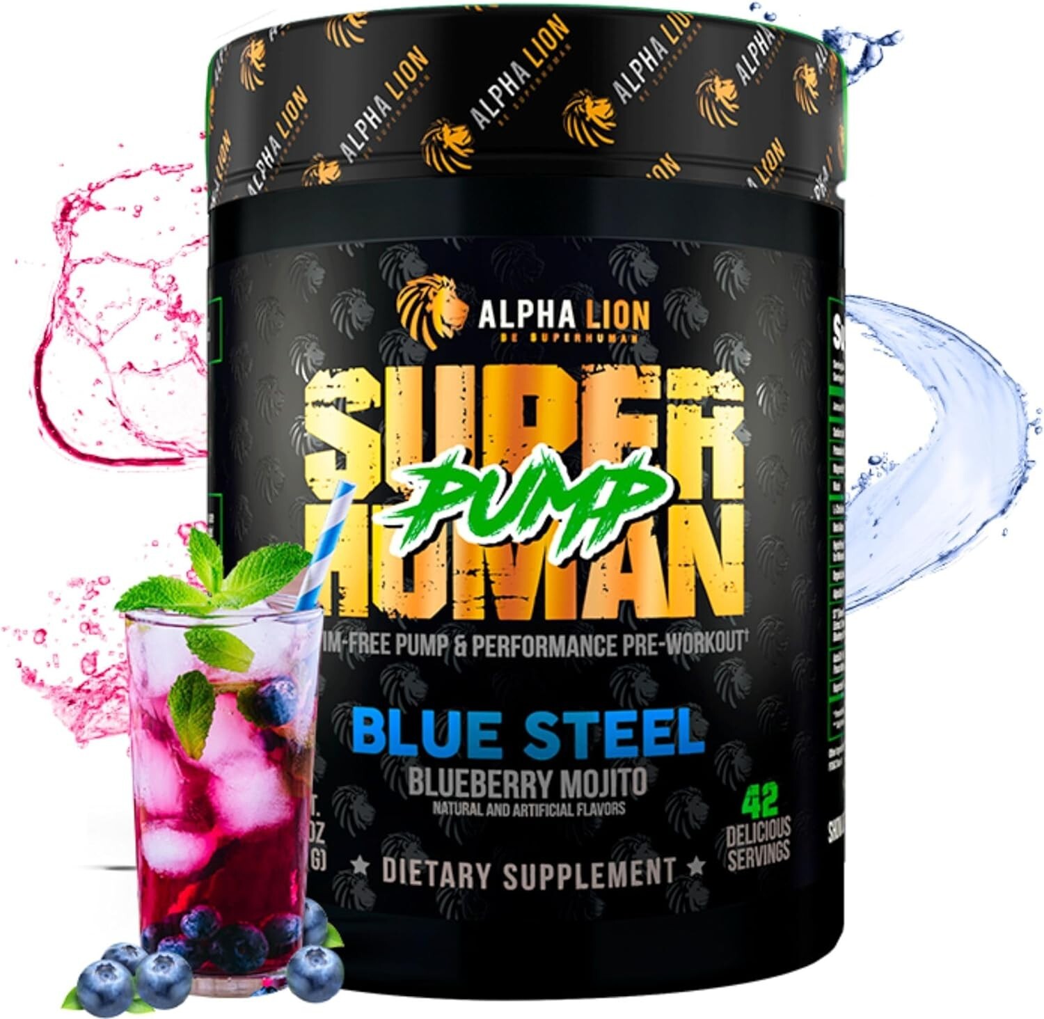 Alpha Lion Super Human Pump Stim Free Nitric Oxide Formula 42 Scoops 3 Flavors