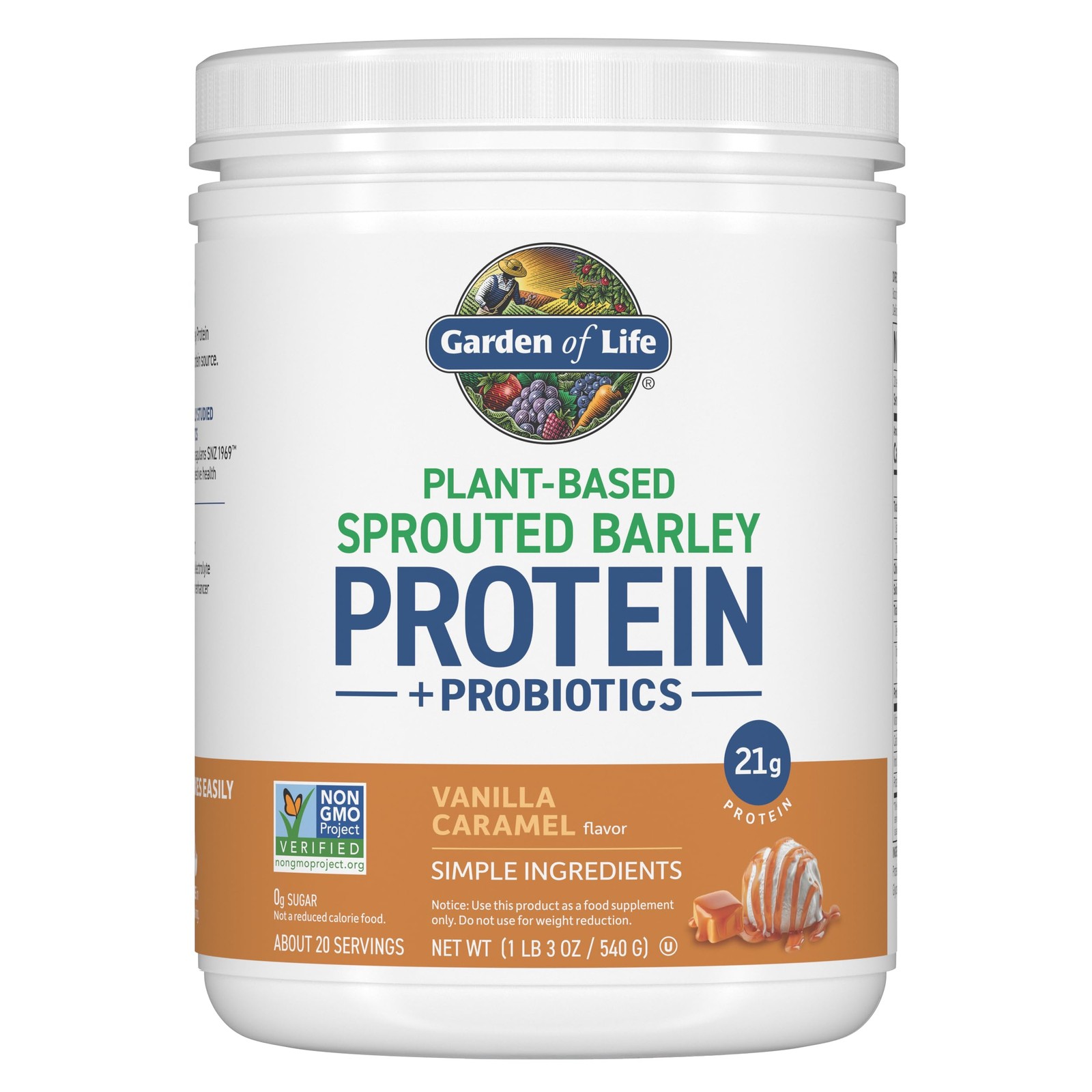 Garden Of Life Plant-Based Sprouted Barley Protein Vanilla Caramel 21G Protein