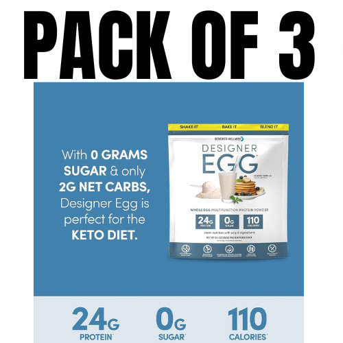 Designer Wellness Designer Egg Protein Powder – Vanilla – 12.4 oz (Pack of 3)