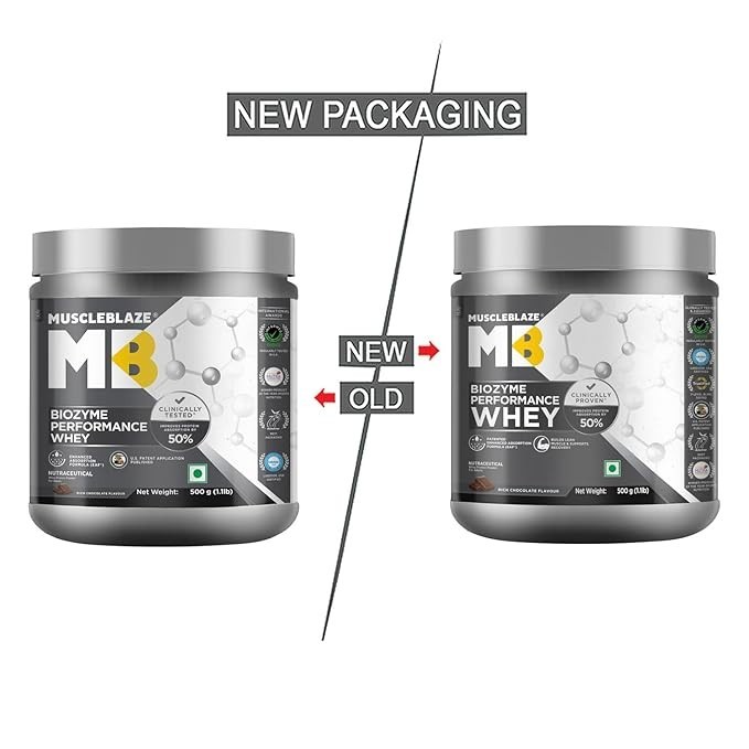 MuscleBlaze Biozyme Performance Whey Protein Powder, Rich Chocolate (500g / 1.1l