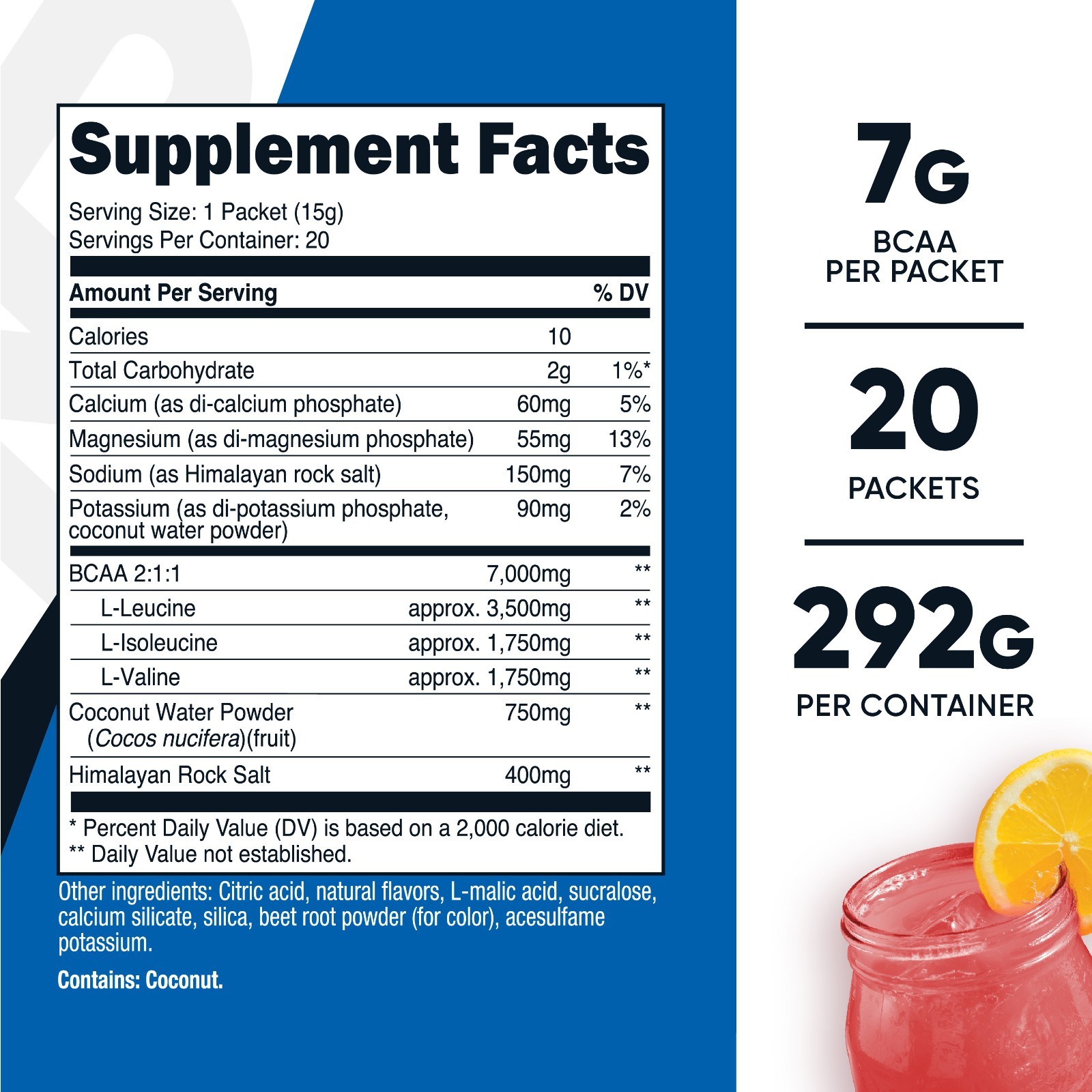 Nutricost BCAA+ Hydration Raspberry Lemonade (20 Stickpacks) – Gluten Free