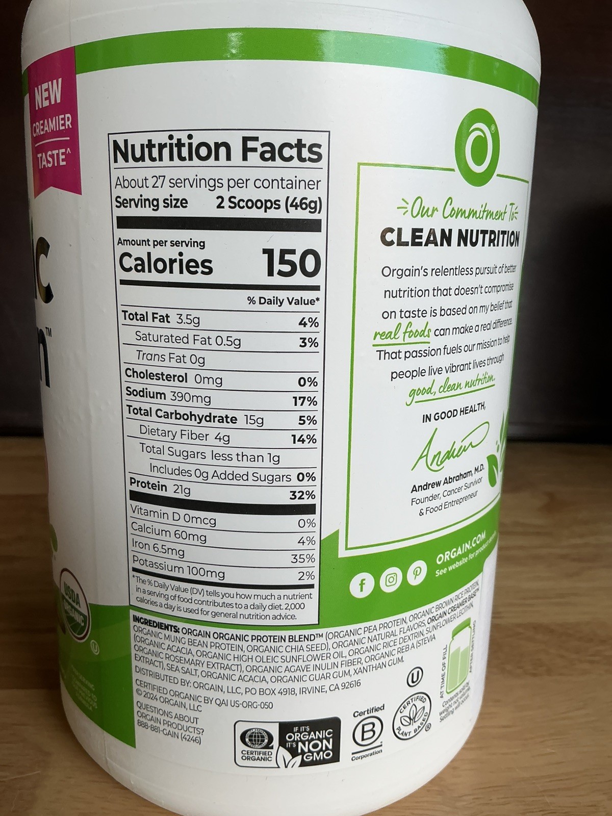 Orgain Organic Protein Powder Vanilla Bean 2.74lb (11/26)