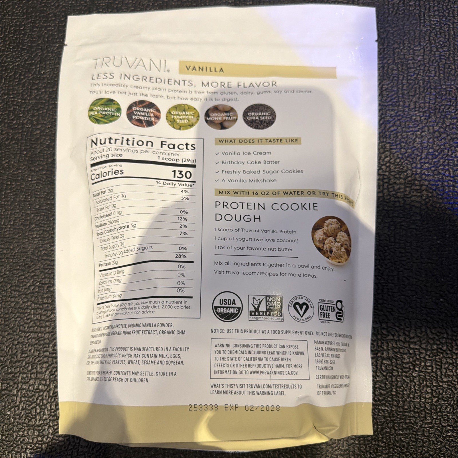Truvani Plant Based Vanilla Protein Powder 20.9oz 20 Servings NEW Fast Shipping