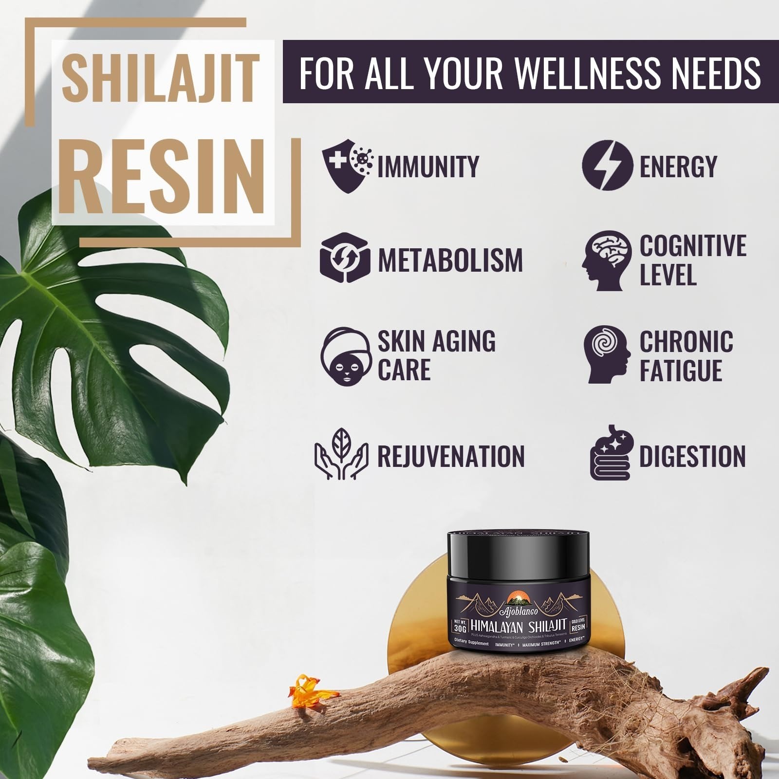 Ajoblanco 600mg Shilajit Pure Himalayan Organic Resin – Energy & Immunity