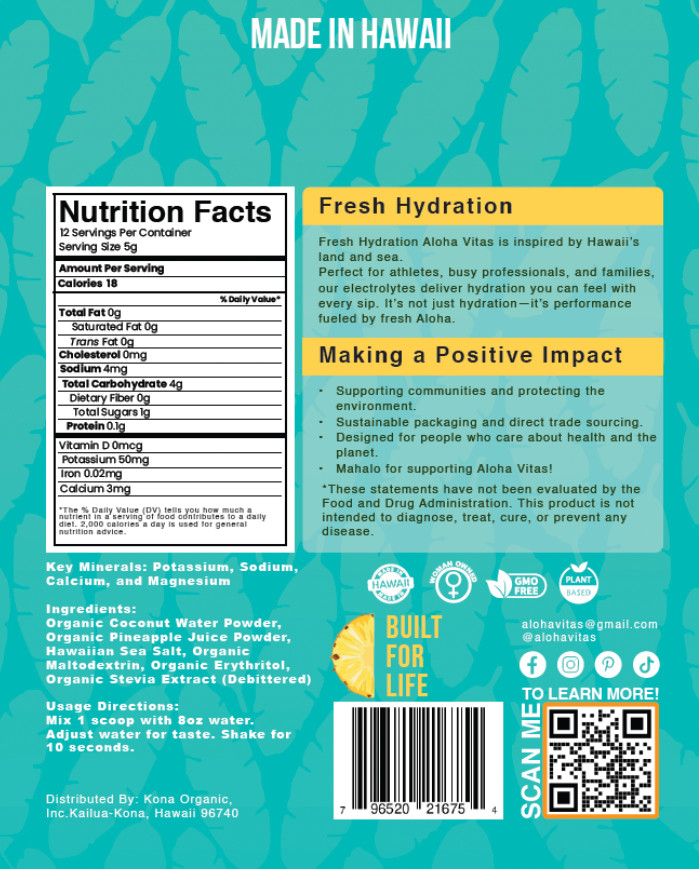 Aloha Vitas- Electrolyte Enhancer – Hawaiian Hydration Powder -Made in Hawaii