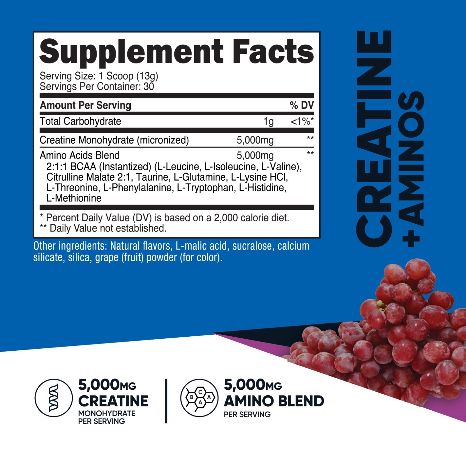 Nutricost Creatine + Aminos 30 Servings (Grape Flavored)