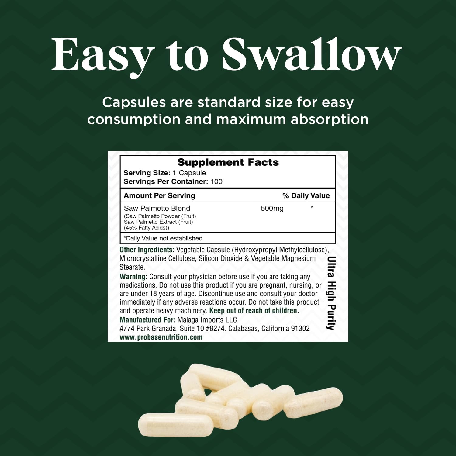 Probase Nutrition Saw Palmetto Support for Prostate and 100 Count (Pack of 1)
