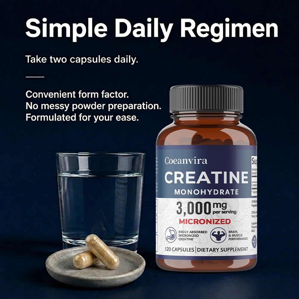 Coeanvira Micronized Creatine Monohydrate Easily Absorbed Muscle 120 Capsules