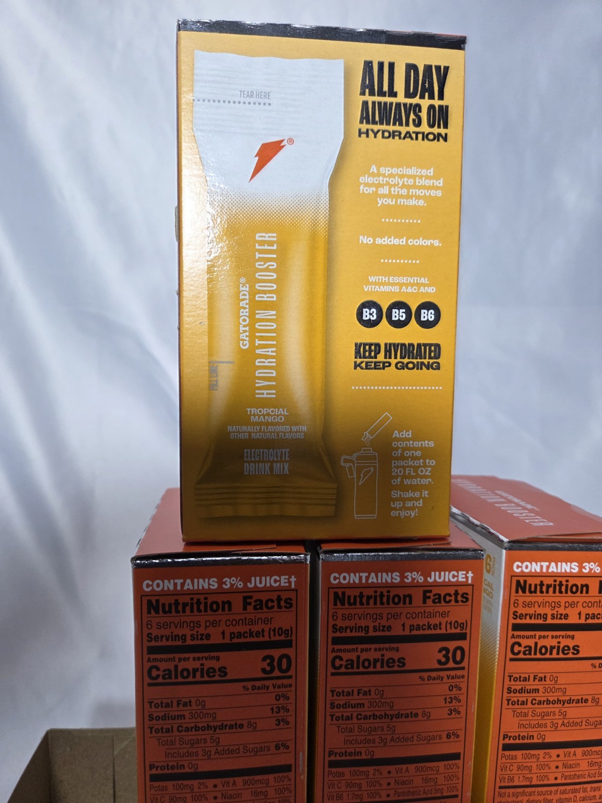 (4) Gatorade Hydration Booster Tropical Mango Electrolyte Drink- 6ct each