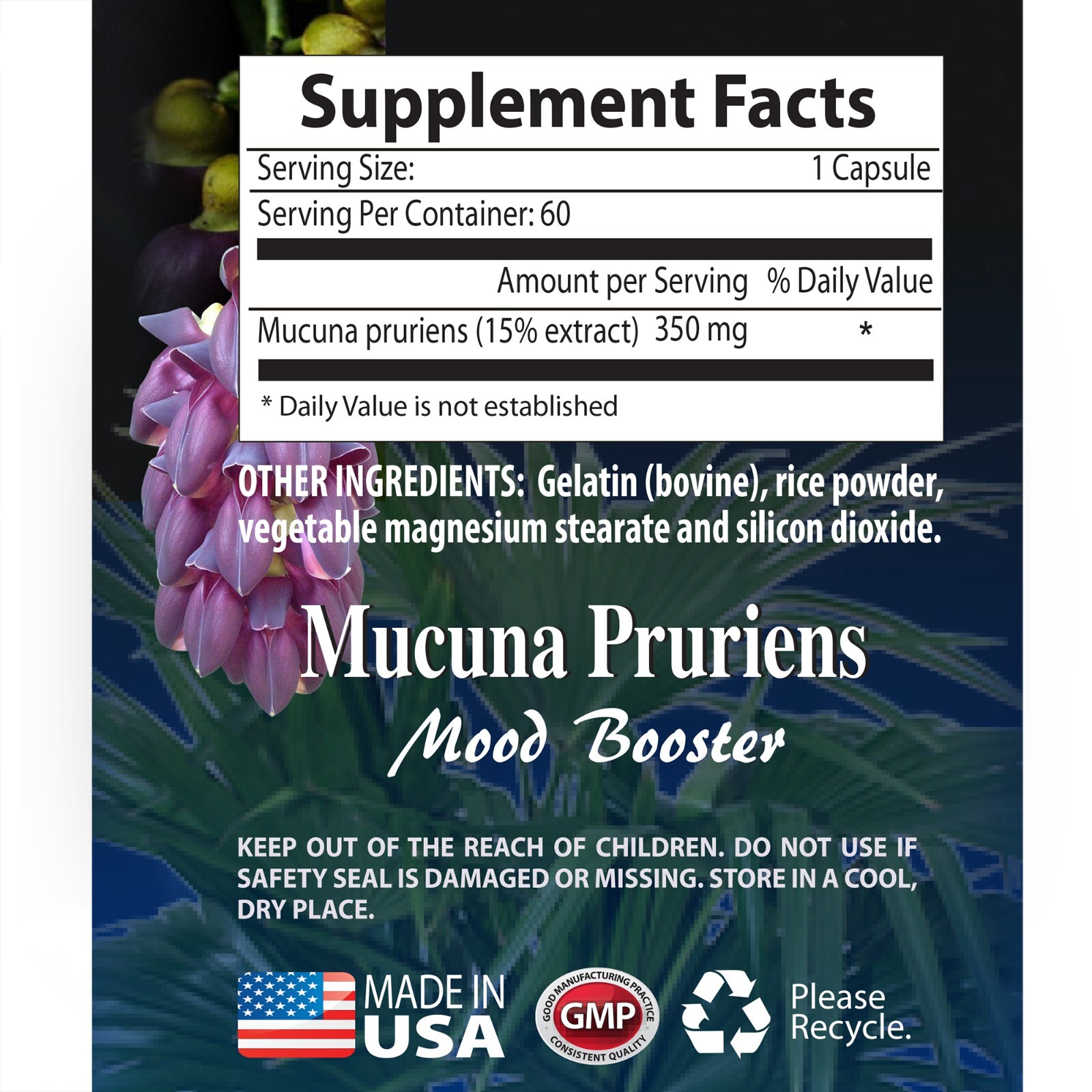 Muscle Mass MUCUNA PRURIENS VELVET BEANS – Velvet Beans (1 Bottle, 60 Caps.)