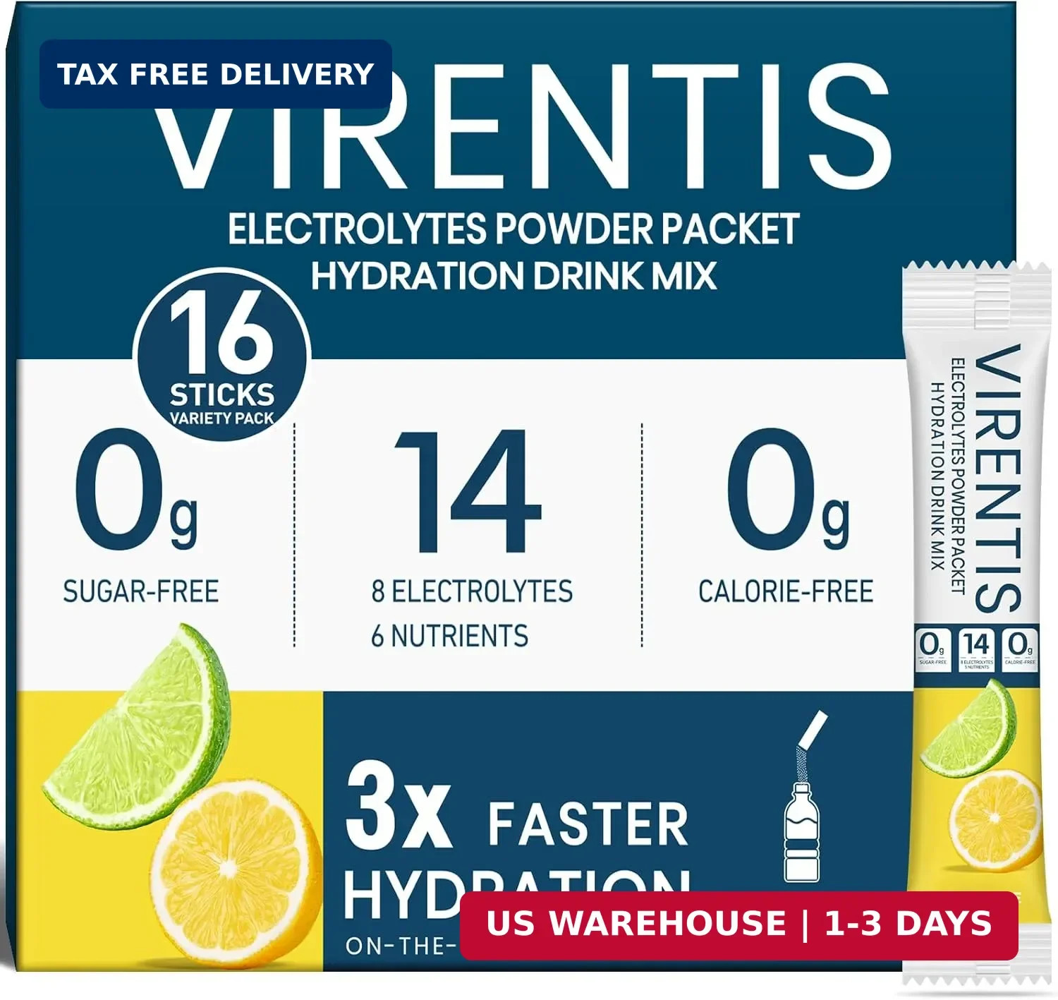 16 Sticks Electrolytes Powder Packets Sugar Free Hydration Packets Liquid Daily