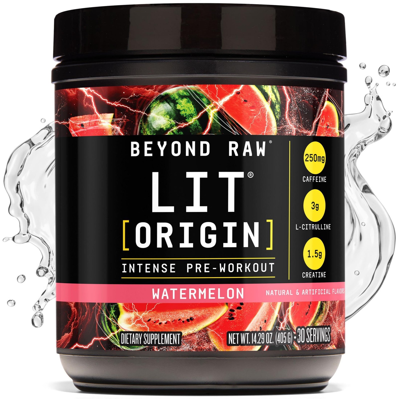 Beyond Raw LIT Origin Pre Workout Powder, Watermelon, for Men & Women