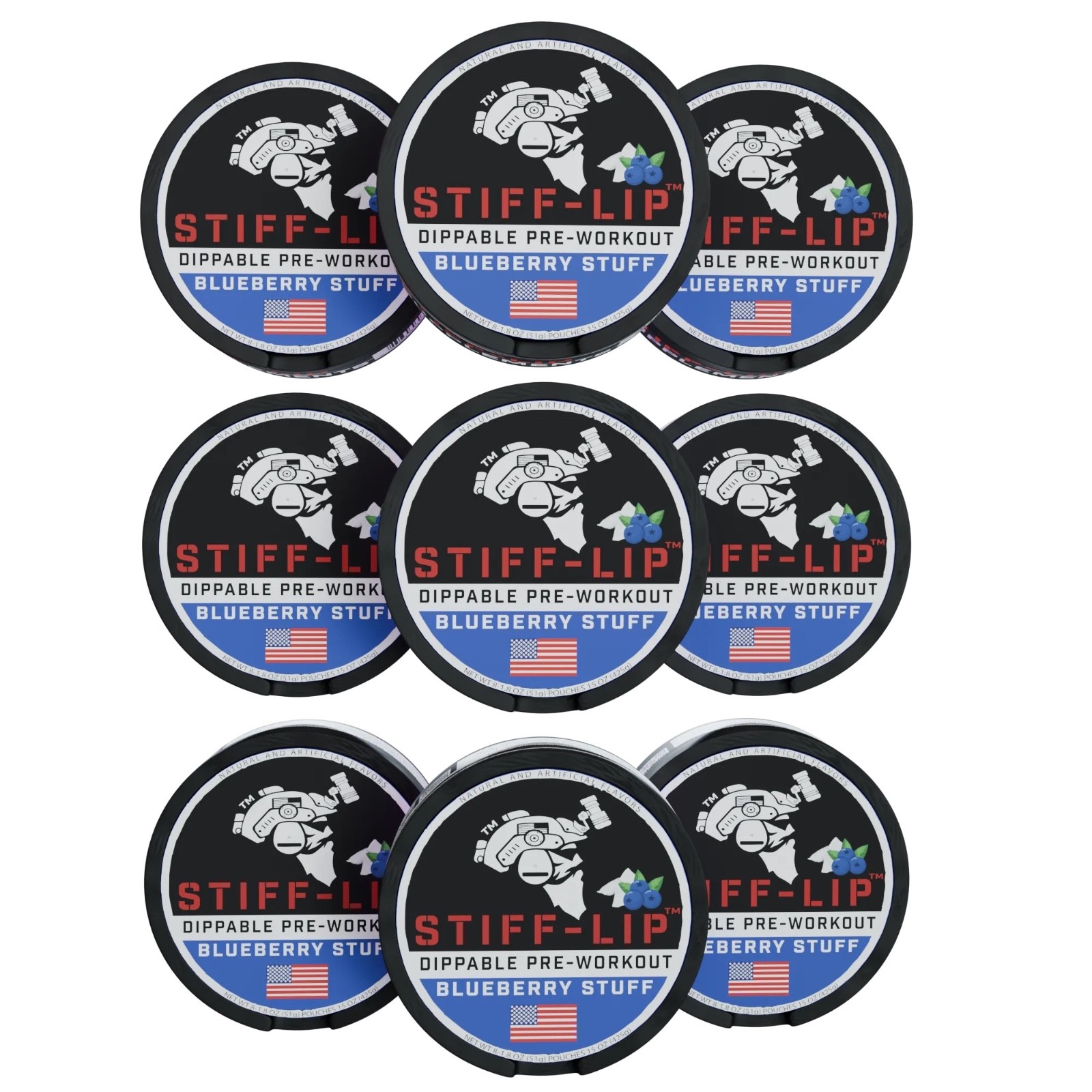 9 PACK STIFF LIP Dippable PRE-WORKOUT High Stim 300mg Caffeine See Description