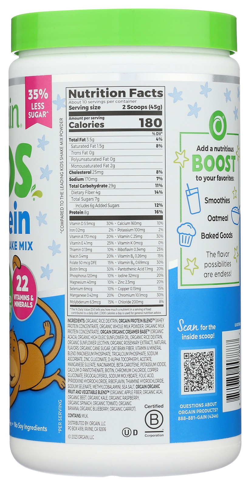Orgain Protein Shake Mix For Kids Vanilla Ice Cream 15.9 Oz Powder 1 Pack