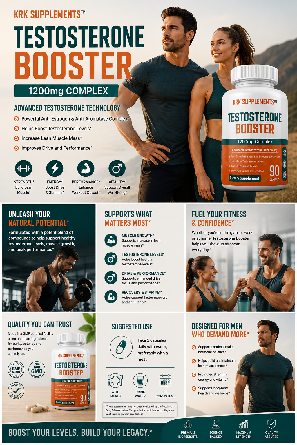 Testosterone Booster Chrysin Low Test Boost Natural Tribulus Terrestris
