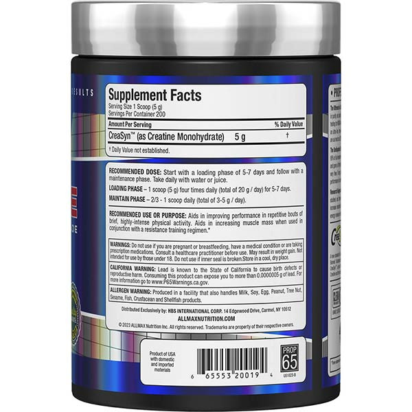ALLMAX NUTRITION CREATINE MONOHYDRATE POWDER Pharmaceutical Grade 1000g 200 Serv