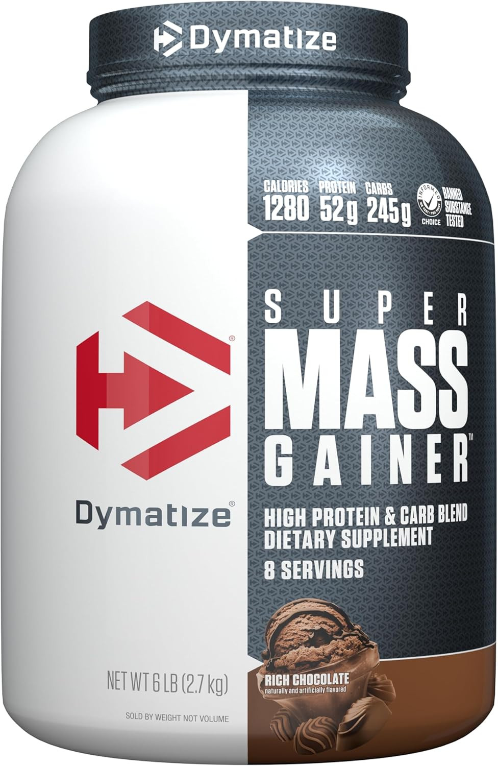 Super Mass Gainer Protein Powder, Rich Chocolate, 52G Protein, 1G Creatine, 1280