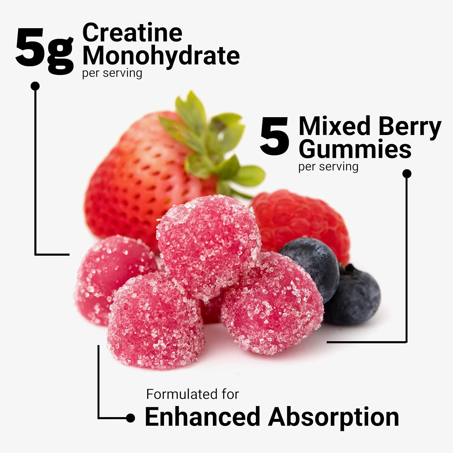 Creatine Gummies, 5 Grams Creatine Monohydrate, Mixed Berry, 150 Gummies, 30 Ser